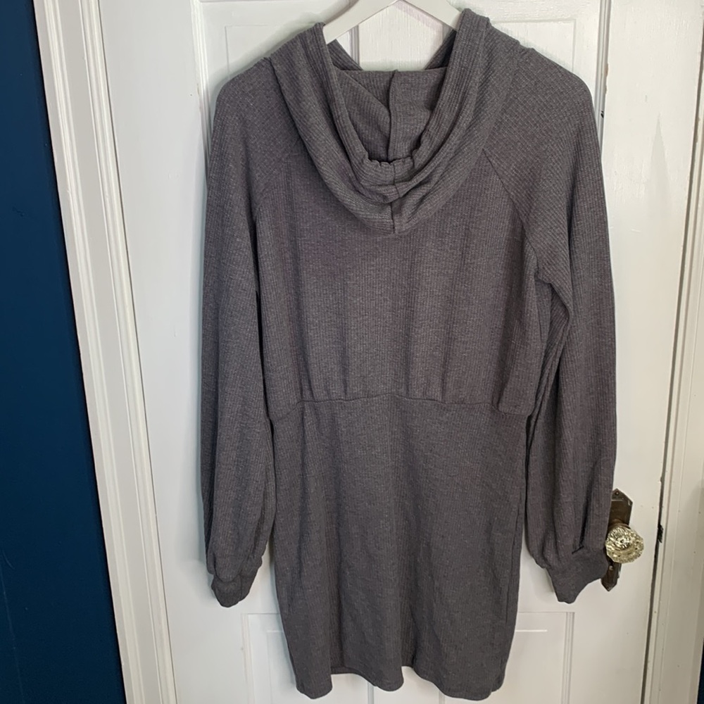 Lulus Upbeat Energy Heather Grey Waffle Knit Hooded Sweatshirt Dress W-829 Sz L - Picture 13 of 14